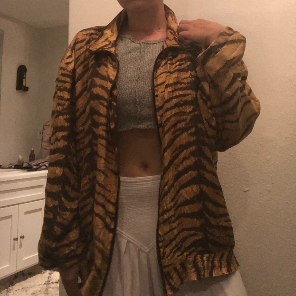 100% silk retro tiger print jacket